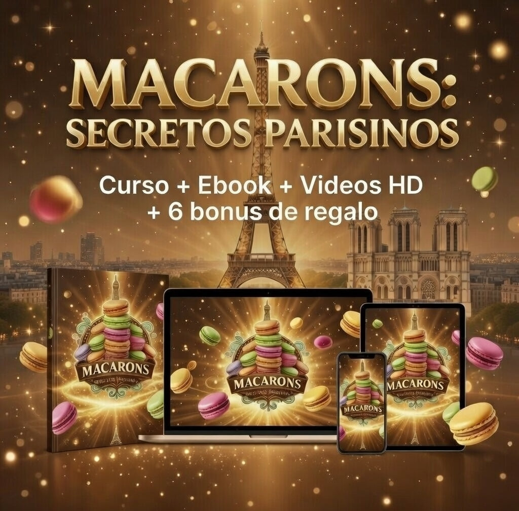 Curso Completo - Macarons: Secretos Parisinos - Videos HD + 6 Bonus de Regalo + Certificado Digital